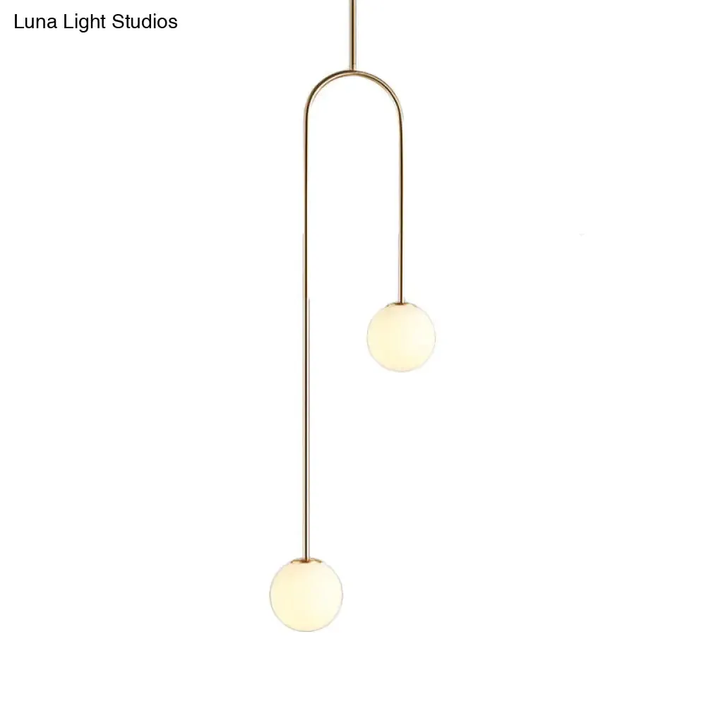 Giovanna - Stylish Black/Gold Ball Cluster Pendant Post-Modernist 2 Lights White Glass Led Ceiling Light Fixture with Bend Rod