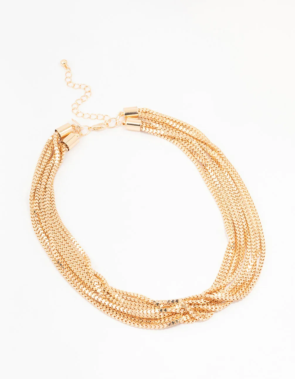 Gold Multi Row Chain Station Necklace