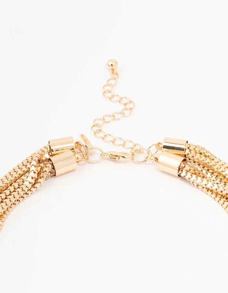 Gold Multi Row Chain Station Necklace