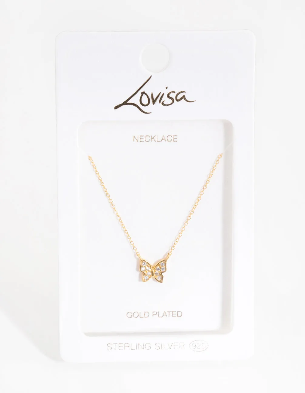 Gold Plated Sterling Silver Pave Butterfly Necklace