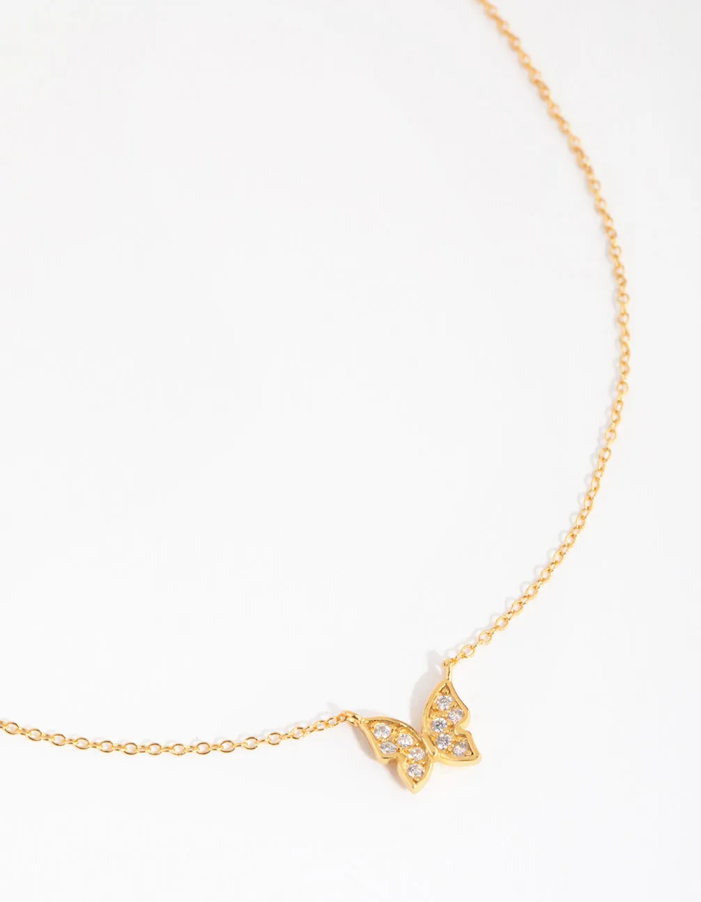 Gold Plated Sterling Silver Pave Butterfly Necklace