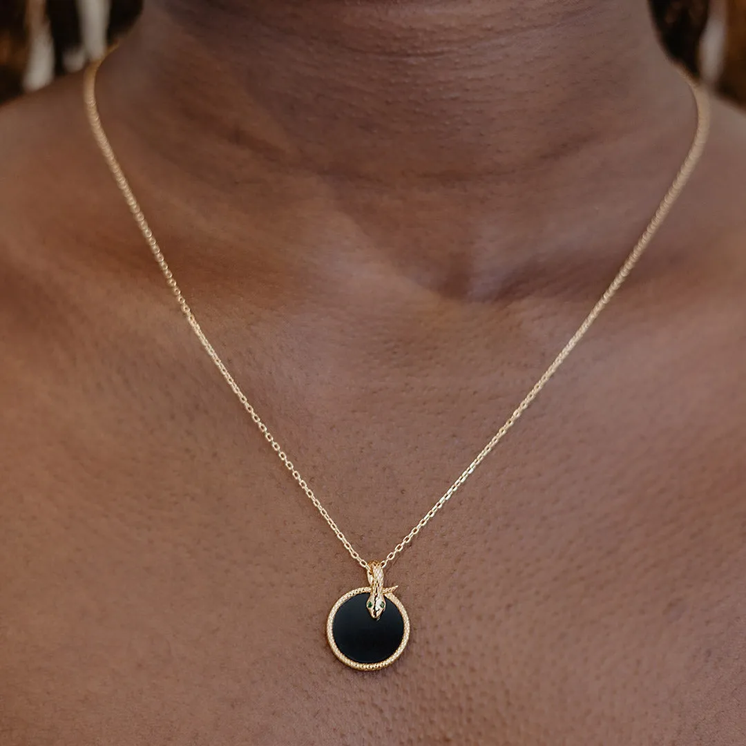 Gold Snake Black Agate Necklace