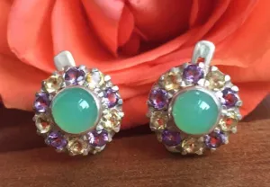 Green Flower Earrings - Chrysoprase Earrings - Victorian Multistone Earrings