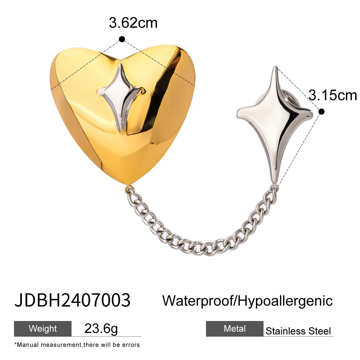 Heart Geometric Stainless Steel Electroplating Brooches