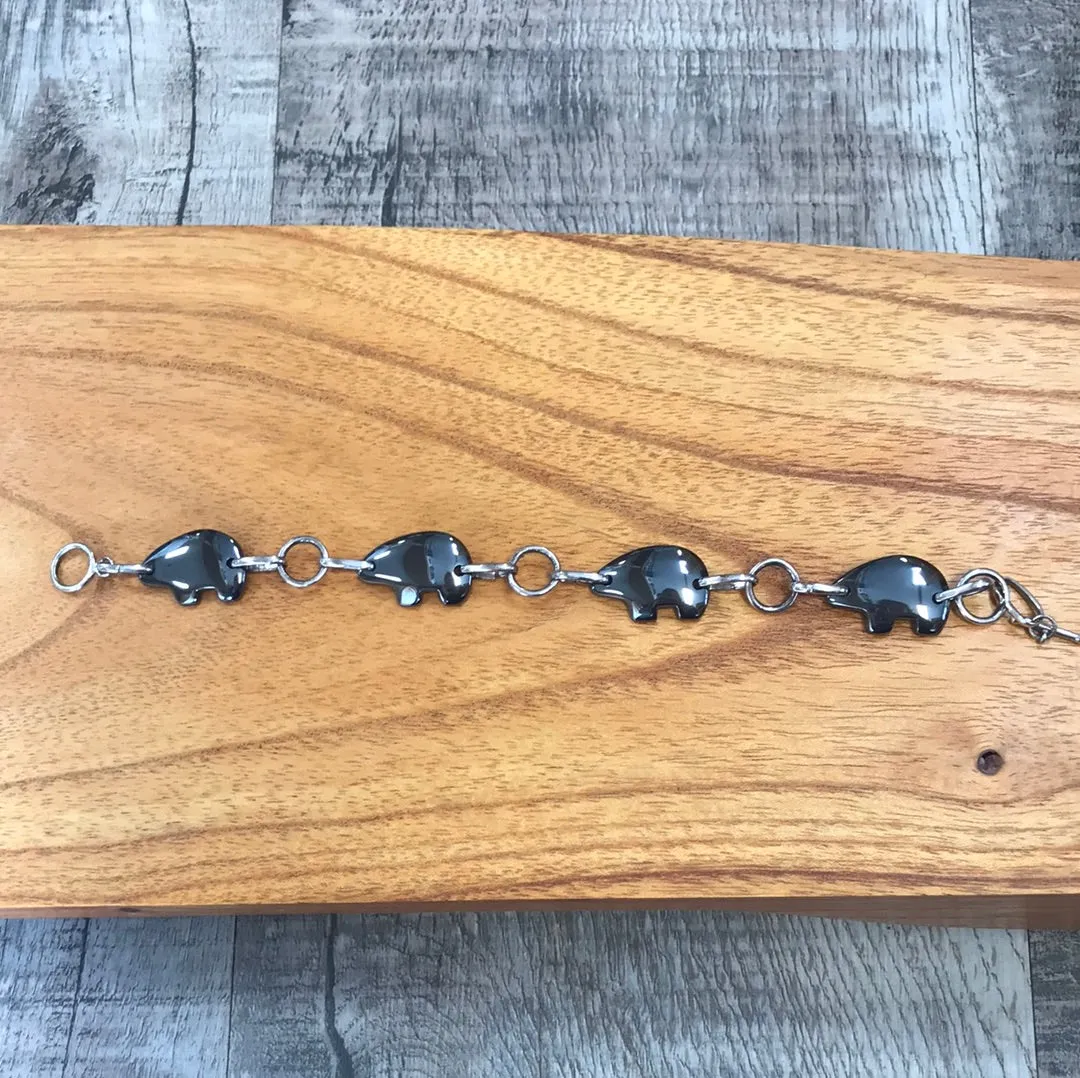 Hematite Bear Bracelet with stainless steel rings