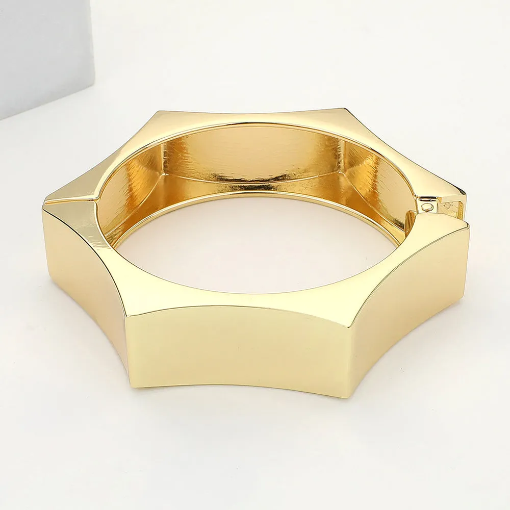 Hexagon Hinged Metal Bangle - Gold