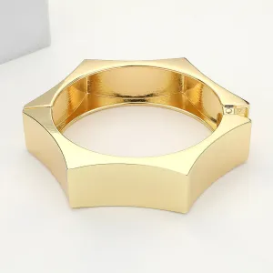 Hexagon Hinged Metal Bangle - Gold