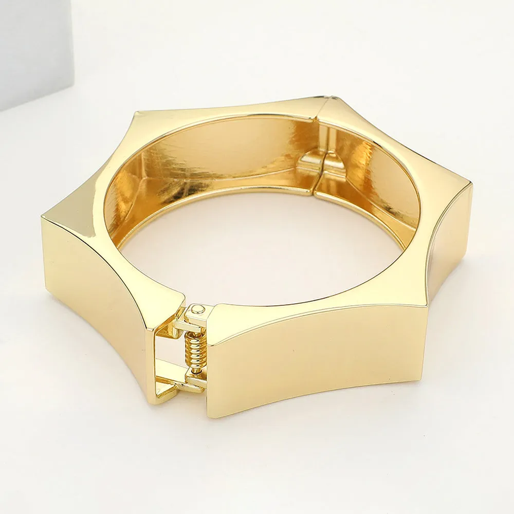 Hexagon Hinged Metal Bangle - Gold