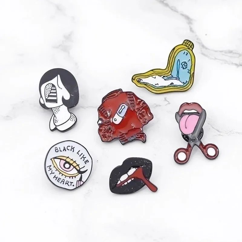 Hip-Hop Pin Geometric Lips Eye Alloy Enamel Plating Unisex Brooches