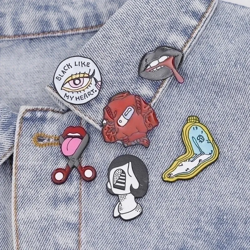 Hip-Hop Pin Geometric Lips Eye Alloy Enamel Plating Unisex Brooches