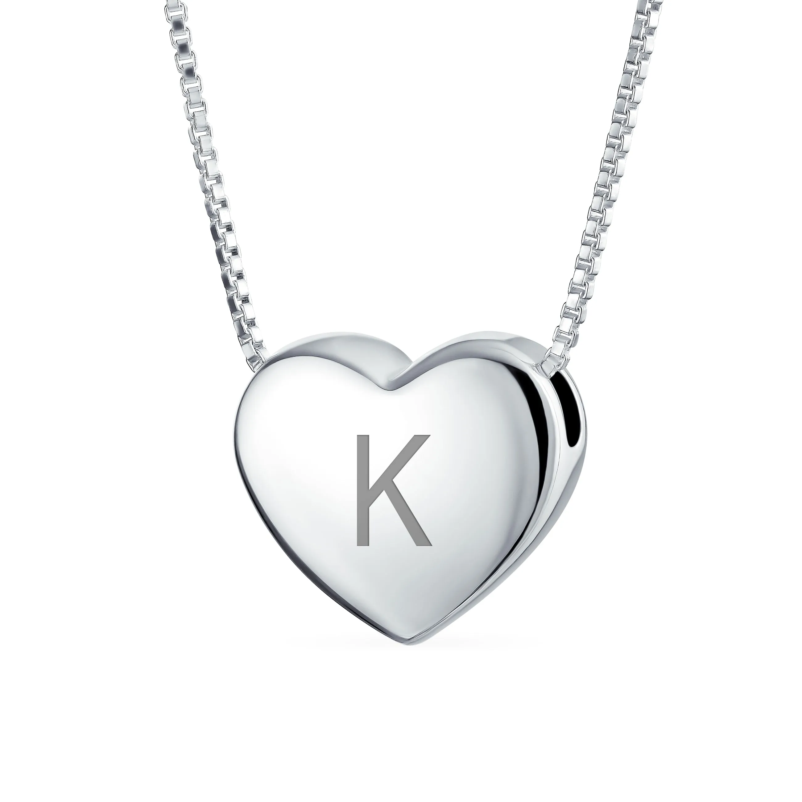 Initial A-Z Monogram Heart Necklace Slide Pendant .925Sterling Silver