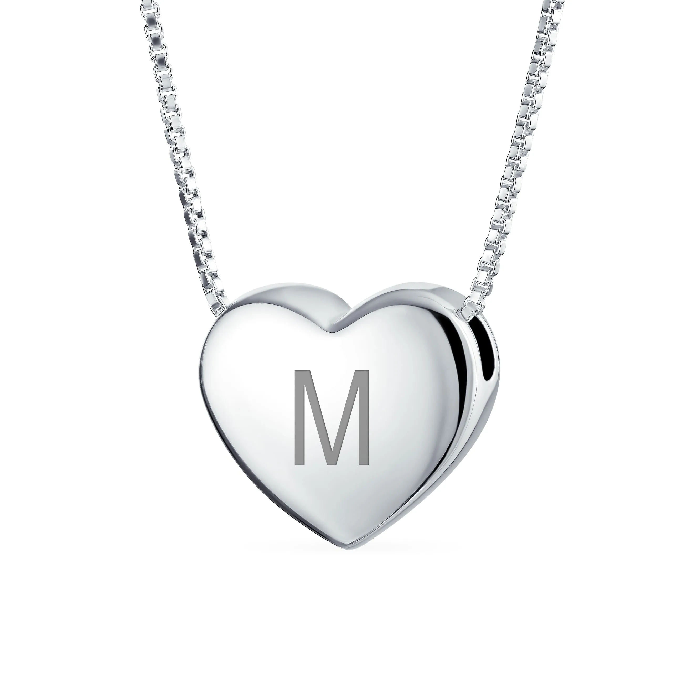 Initial A-Z Monogram Heart Necklace Slide Pendant .925Sterling Silver