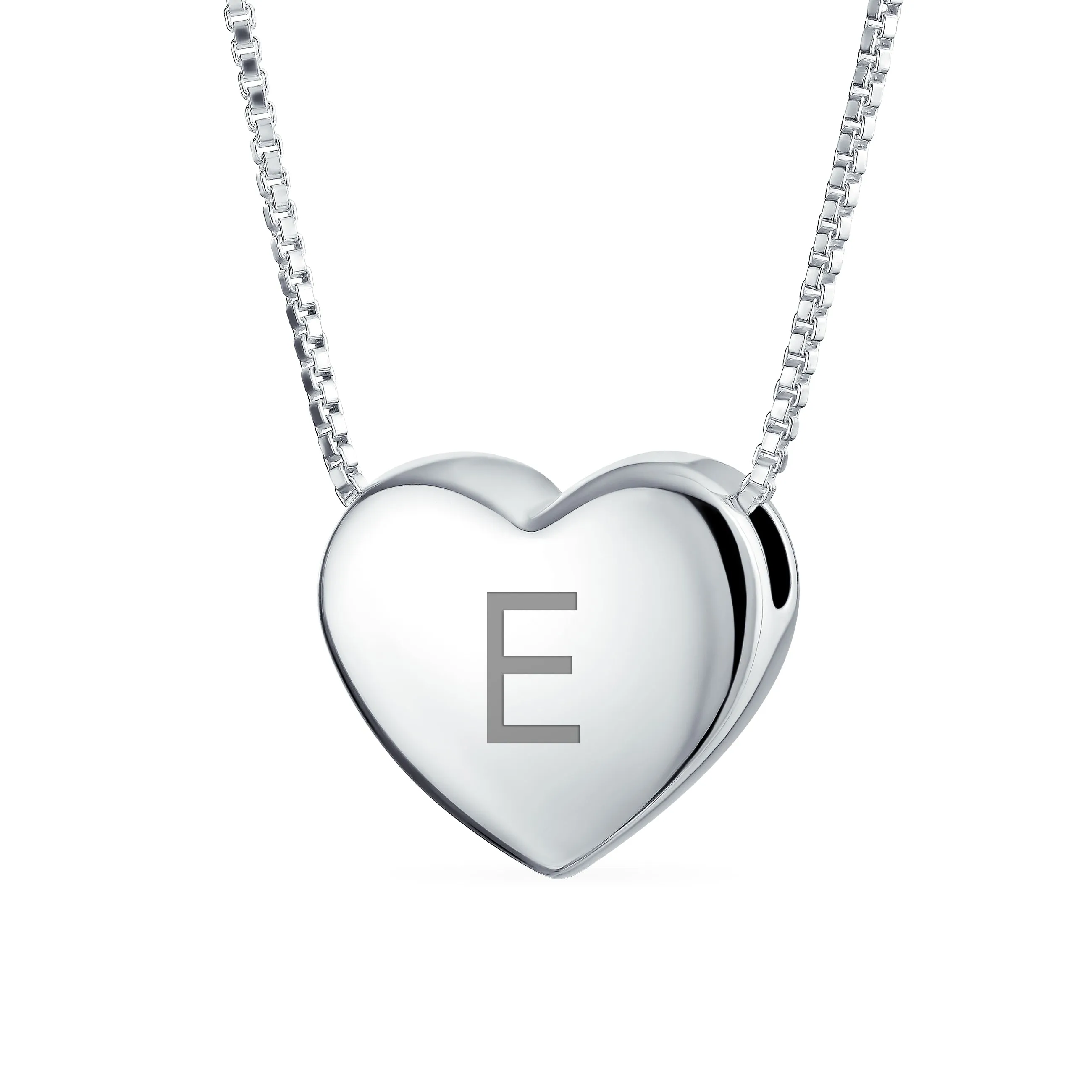 Initial A-Z Monogram Heart Necklace Slide Pendant .925Sterling Silver