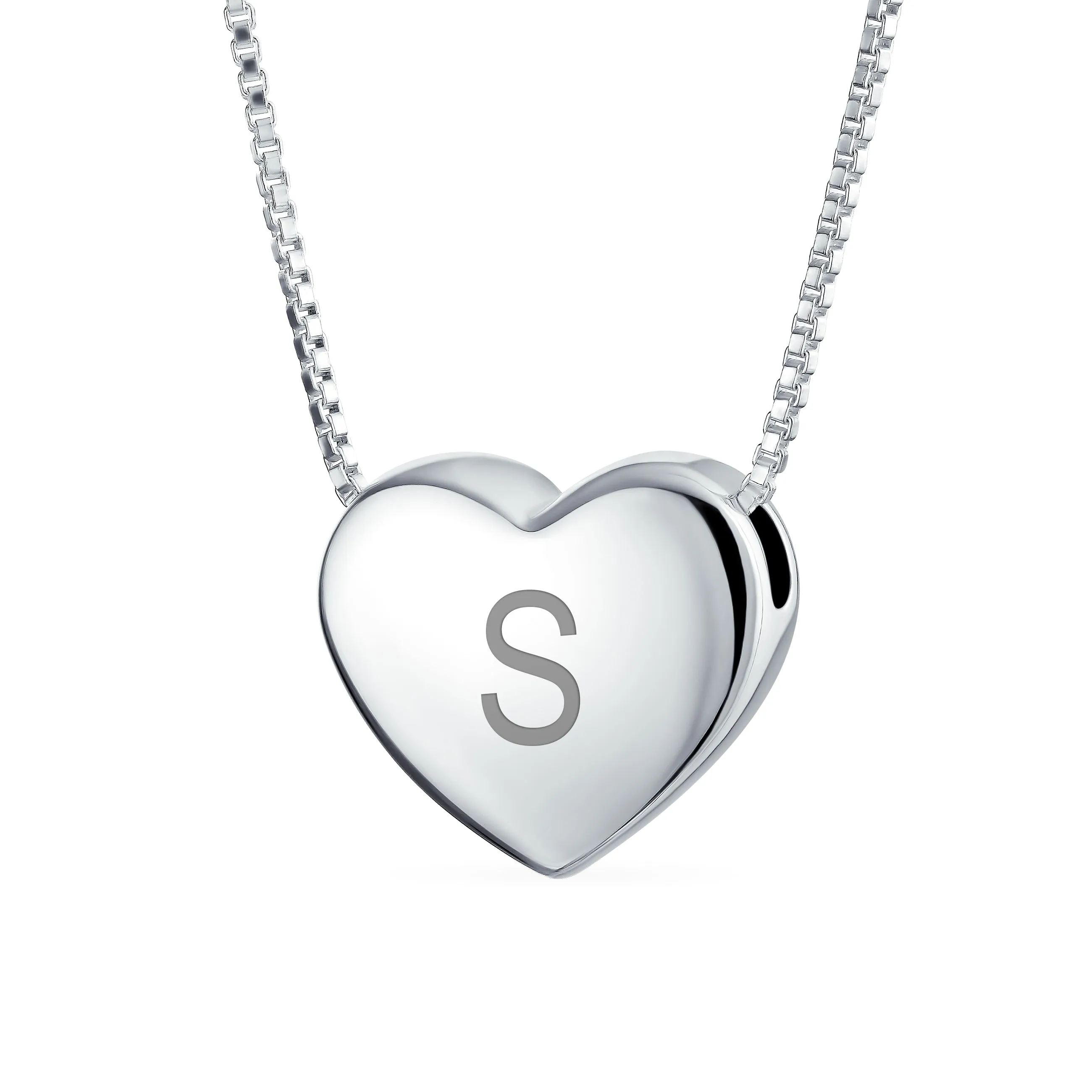 Initial A-Z Monogram Heart Necklace Slide Pendant .925Sterling Silver