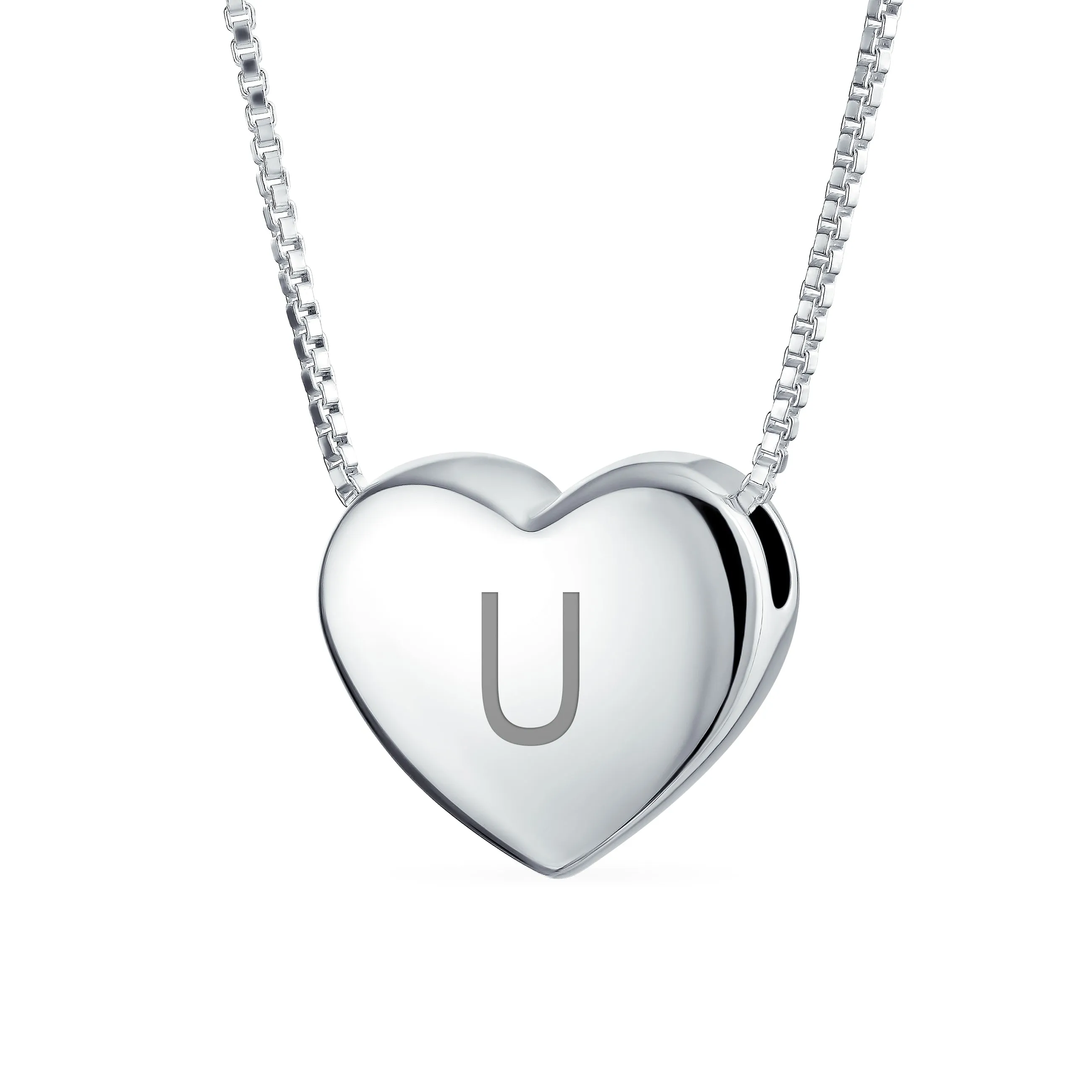 Initial A-Z Monogram Heart Necklace Slide Pendant .925Sterling Silver