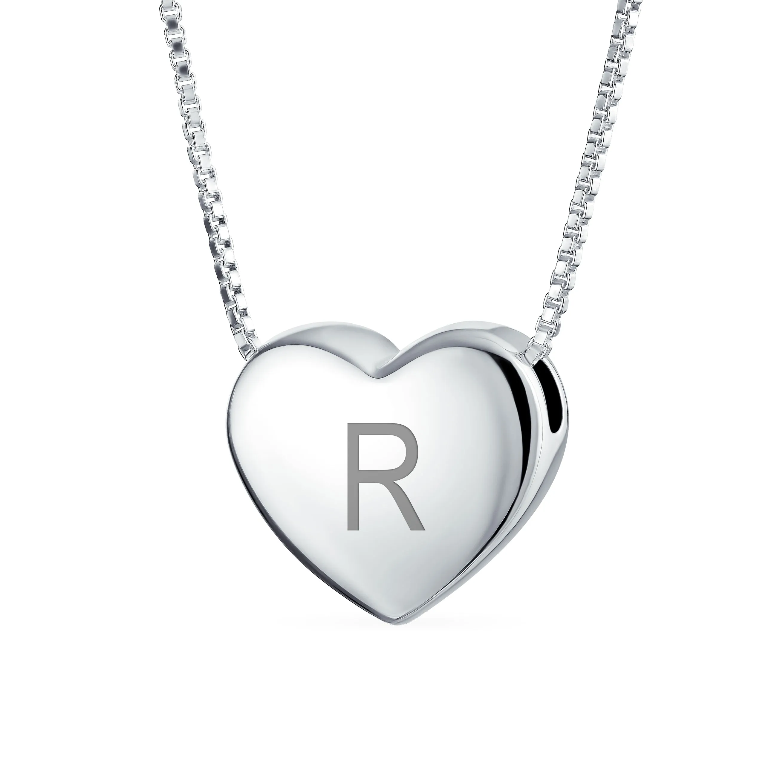 Initial A-Z Monogram Heart Necklace Slide Pendant .925Sterling Silver