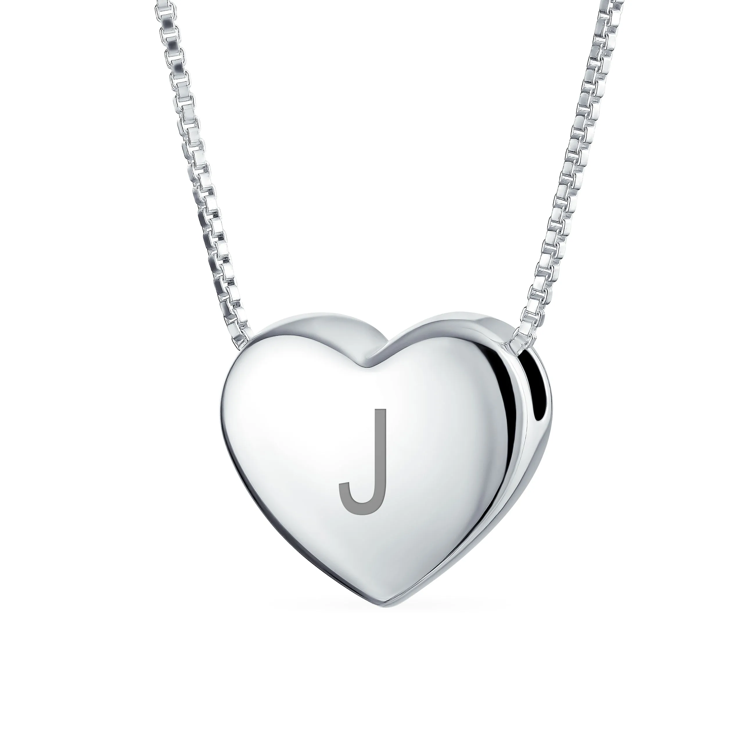 Initial A-Z Monogram Heart Necklace Slide Pendant .925Sterling Silver