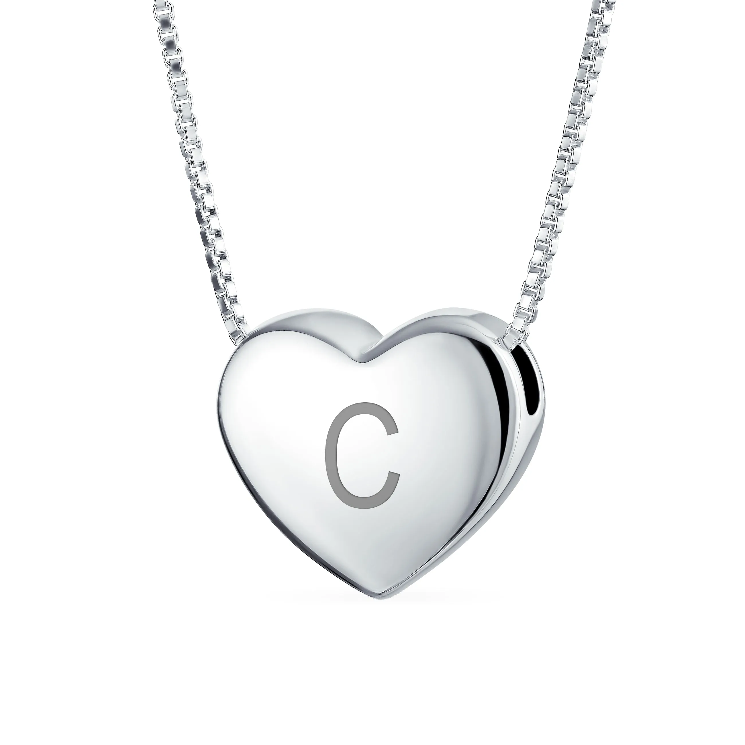 Initial A-Z Monogram Heart Necklace Slide Pendant .925Sterling Silver