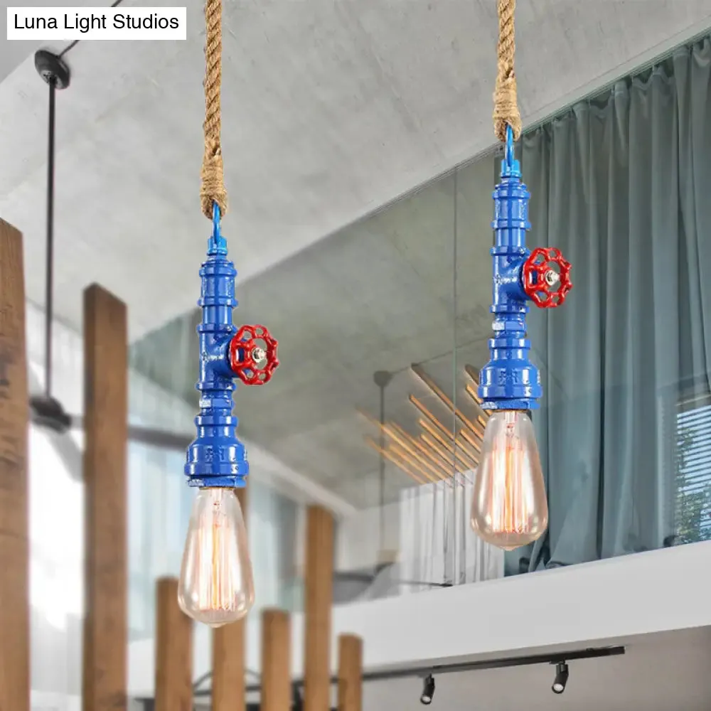 Iron Industrial Pipe Ceiling Light Fixture – Red/Blue Finish, 1-Light Stairway Lamp