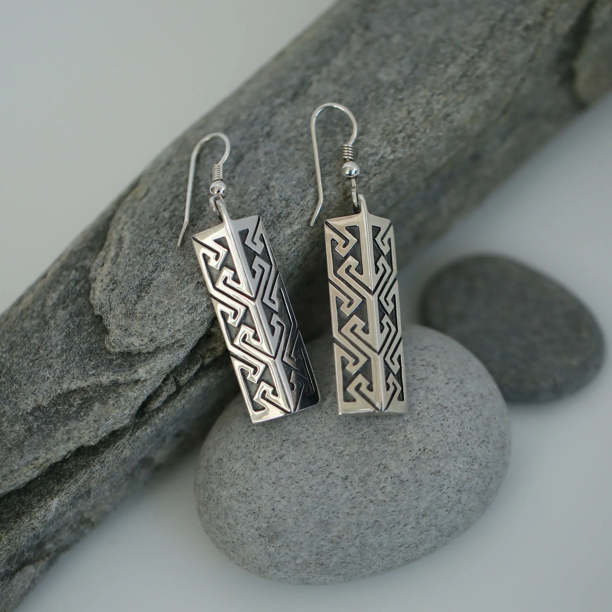 Key Pattern Earrings in Sterling Silver