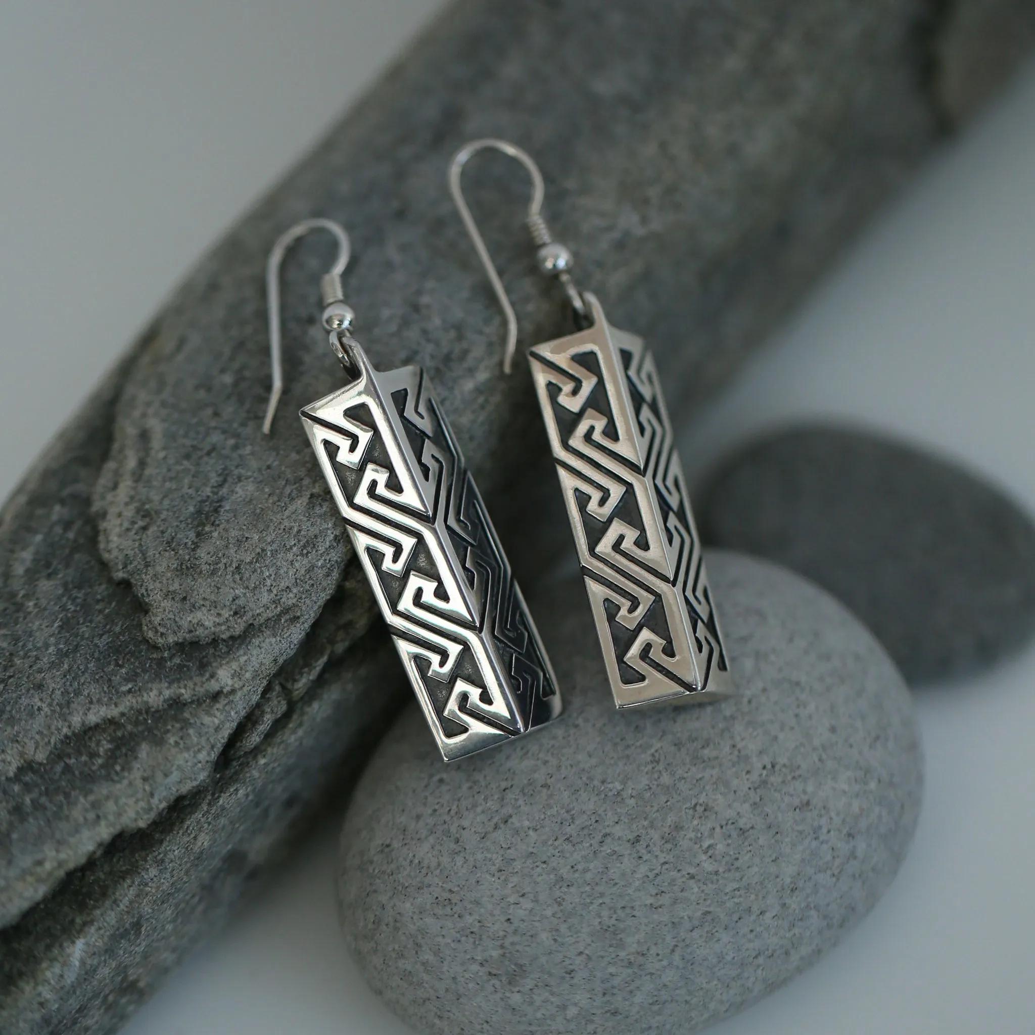 Key Pattern Earrings in Sterling Silver