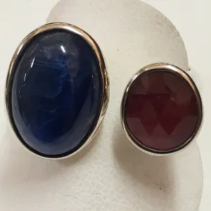 KYANITE AND RUBY RING ON A STERLING SILVER BAND