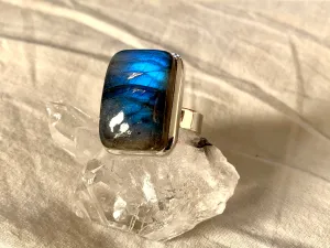 Labradorite Adjustable Ring - Large Rectangle