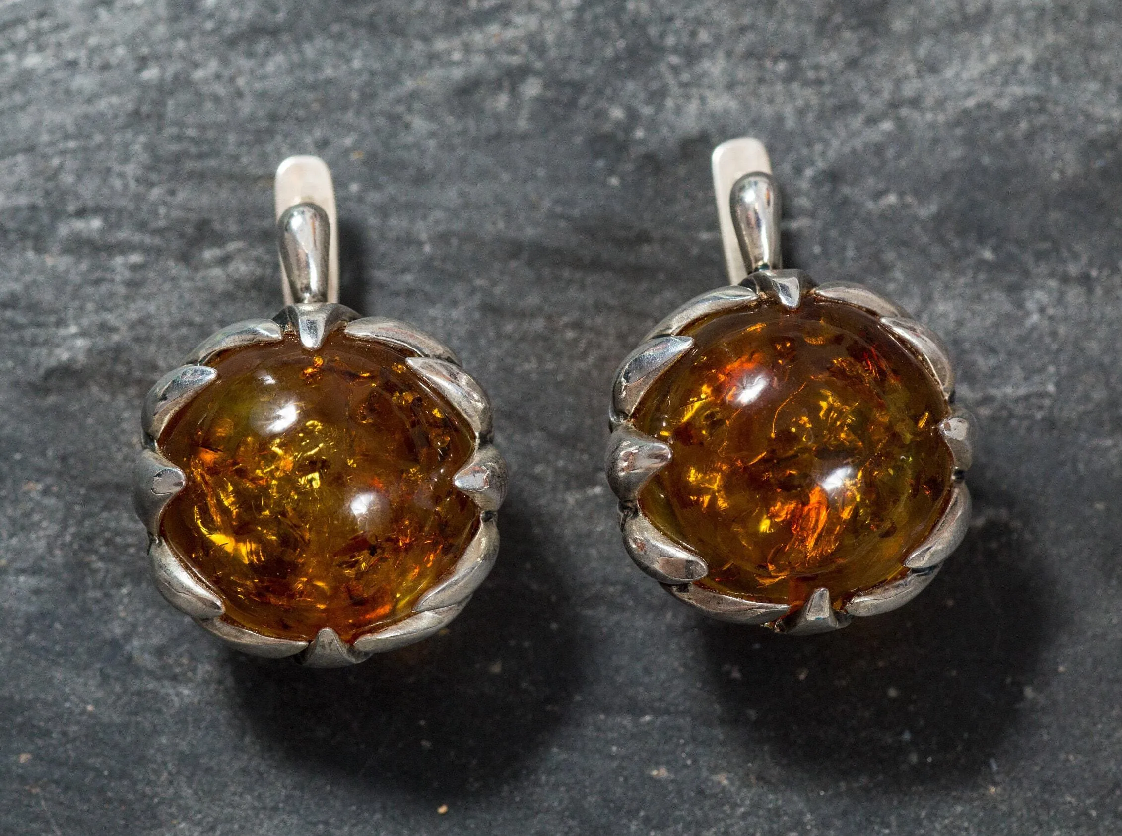 Large Amber Earrings - Yellow Drop Earrings - Round Statement Earrings