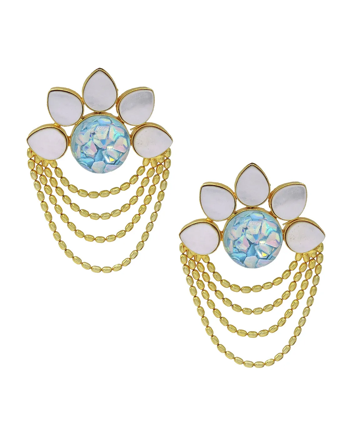 Layered Chain Earrings (Crystal) | Gold & Blue