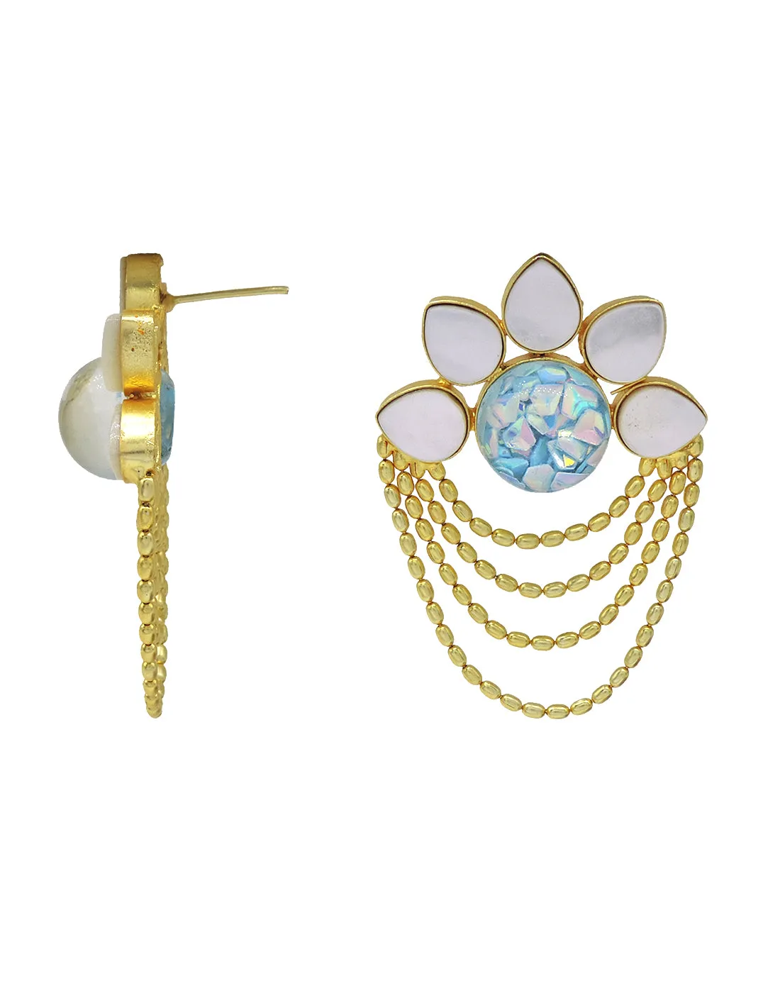 Layered Chain Earrings (Crystal) | Gold & Blue