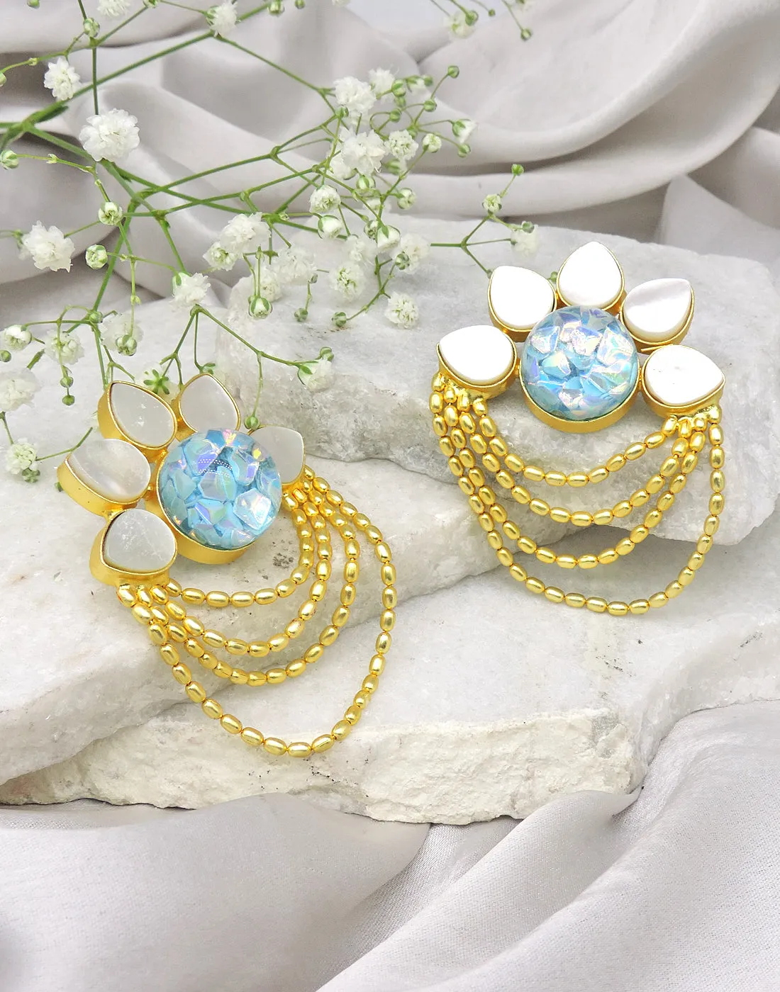 Layered Chain Earrings (Crystal) | Gold & Blue