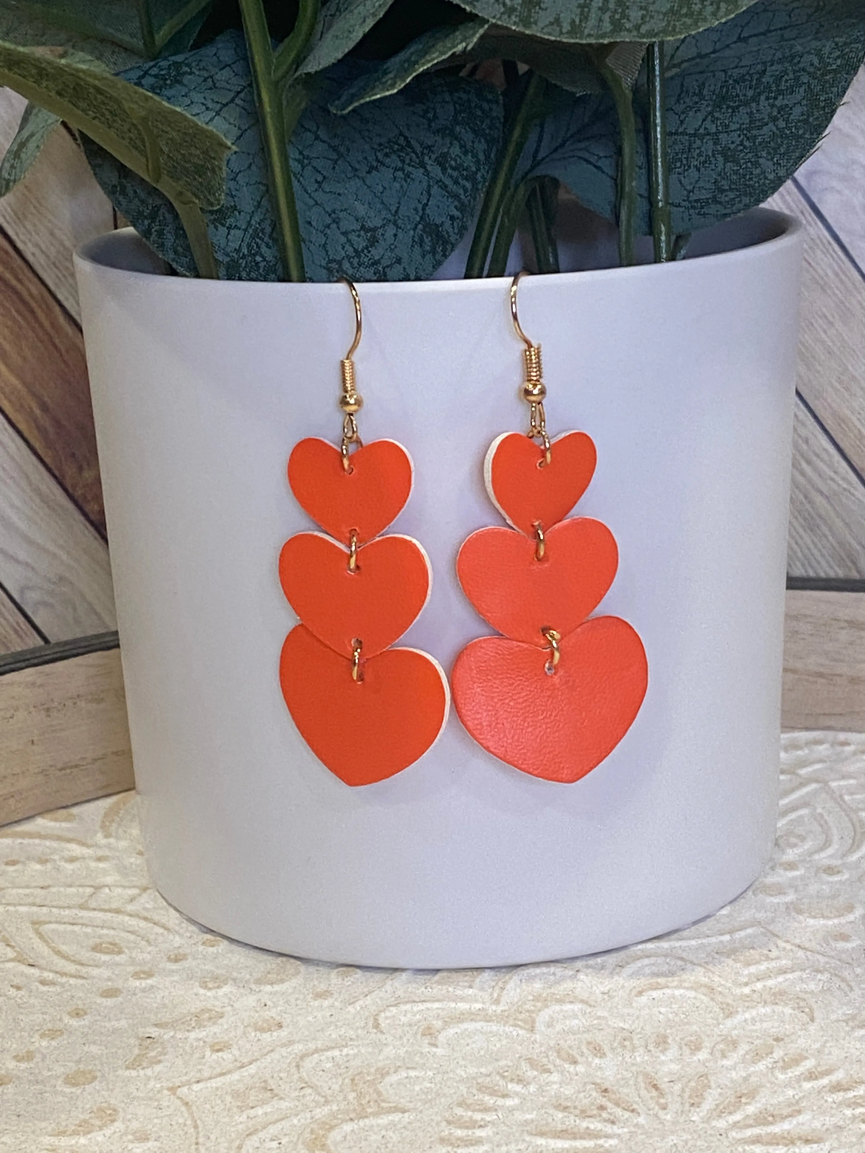 Leather Heart Trio Earrings