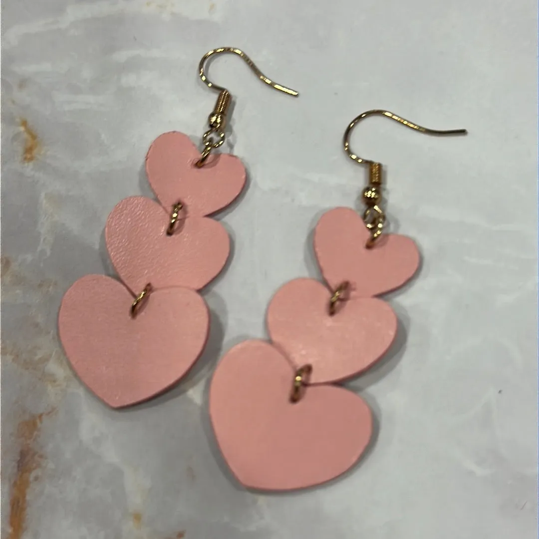 Leather Heart Trio Earrings