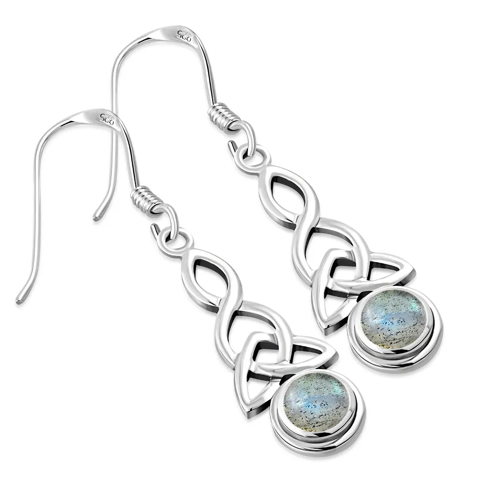 Long Labradorite Trinity Knot Silver Earrings