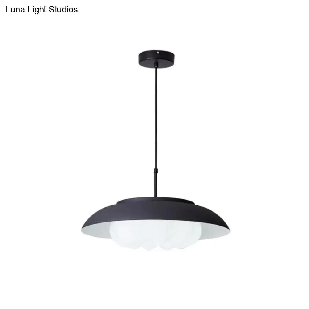 Macaron Wide Bowl Pendant Light - Black/Blue Iron Suspension Lamp with Inner Round Shade for Dining Table