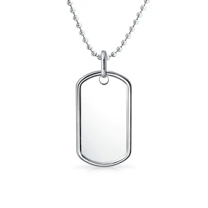 Men's Large Army Dog Tag Pendant Necklace Sterling Silver Ball Chain 18-20 Inch