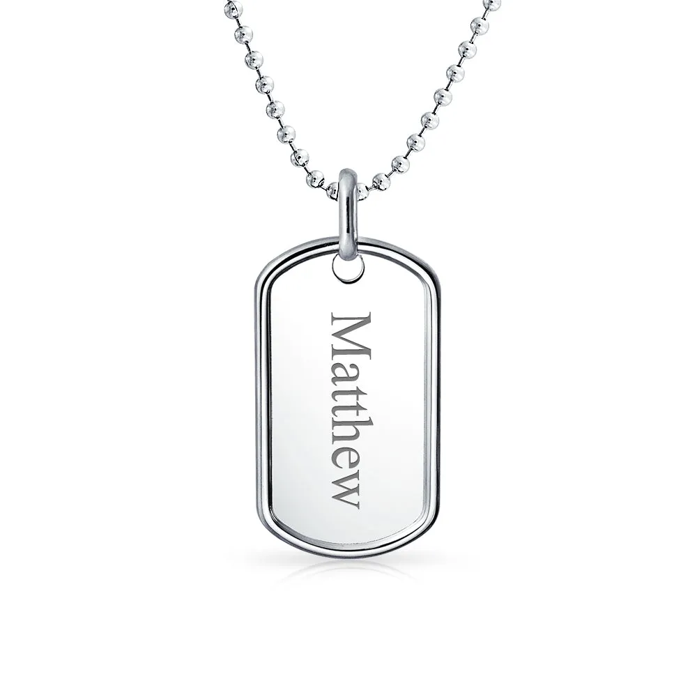 Men's Large Army Dog Tag Pendant Necklace Sterling Silver Ball Chain 18-20 Inch