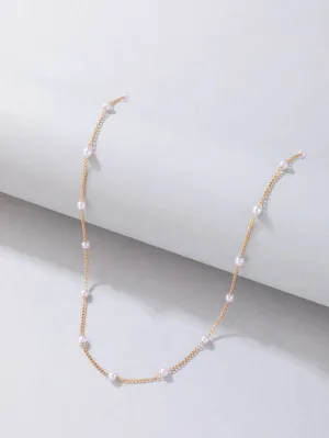 Metal and Pearl Decor Choker Neckalce for Women Girls Accessories Jewelry Gifts