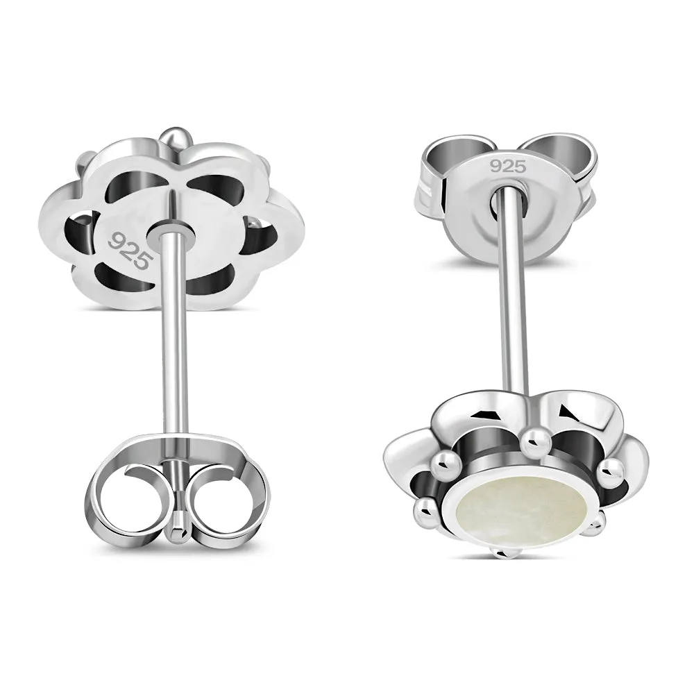 Mother of Pearl Flower Stud Silver Earrings