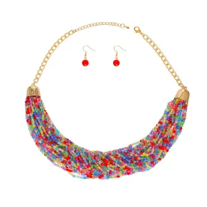 Multicolor Bead Multi Strand Necklace with Earrings