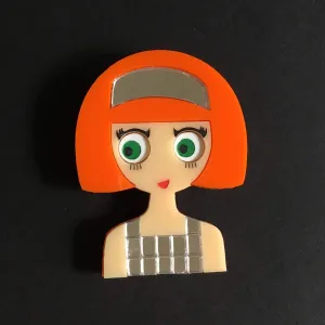 NAOMI Acrylic Brooch - Fashion Girl with a 60s Metallic Dress