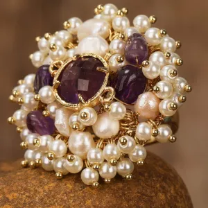 Natural Gemstone and Pearl Beads Ring