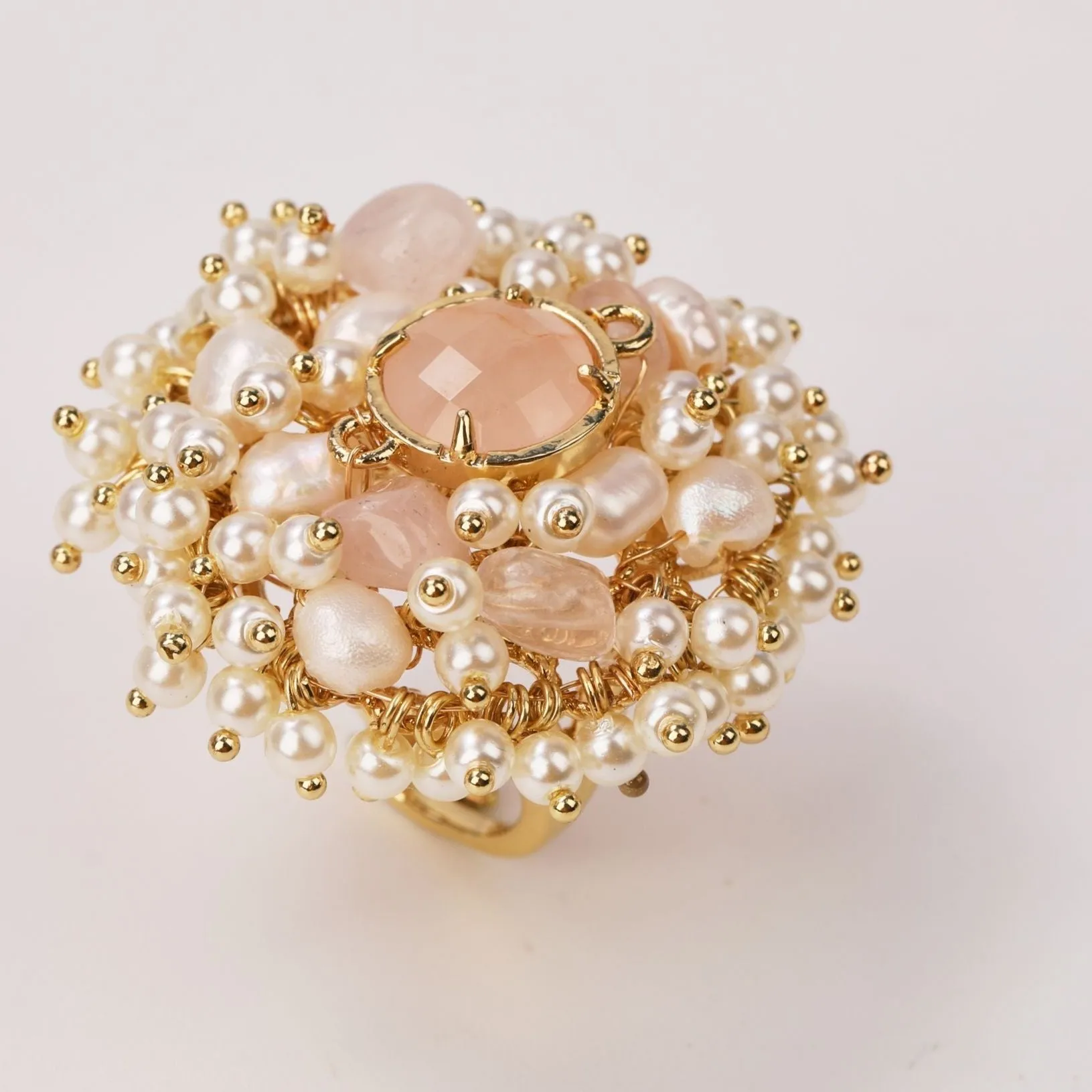 Natural Gemstone and Pearl Beads Ring