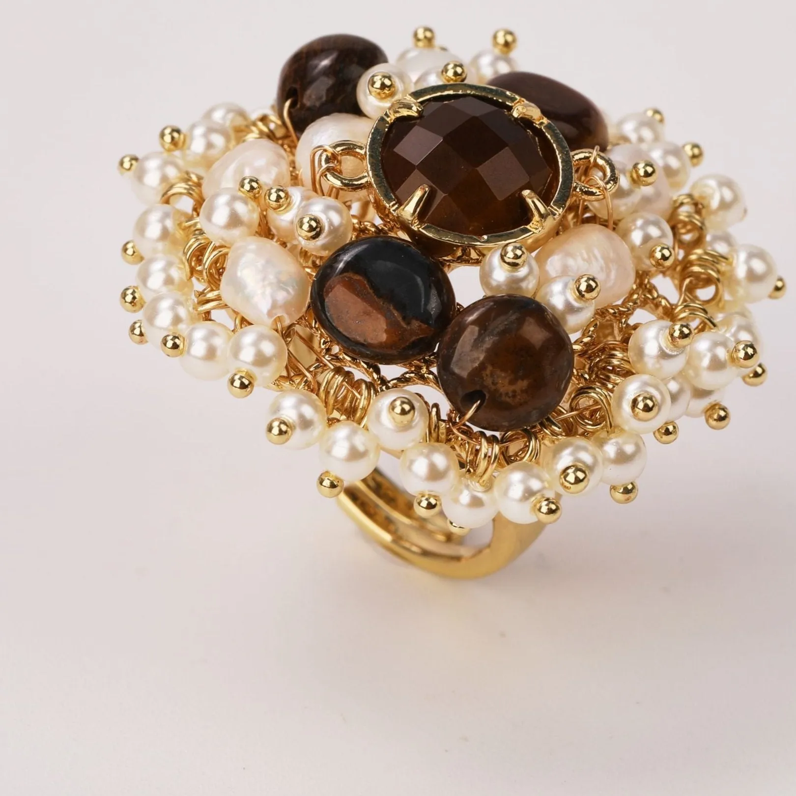 Natural Gemstone and Pearl Beads Ring