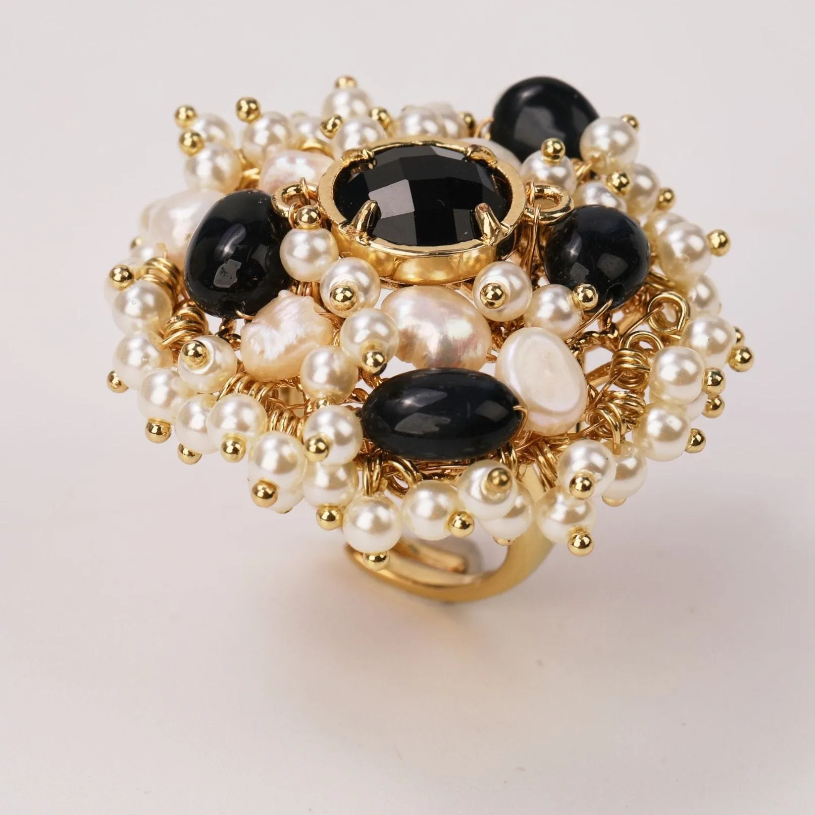 Natural Gemstone and Pearl Beads Ring