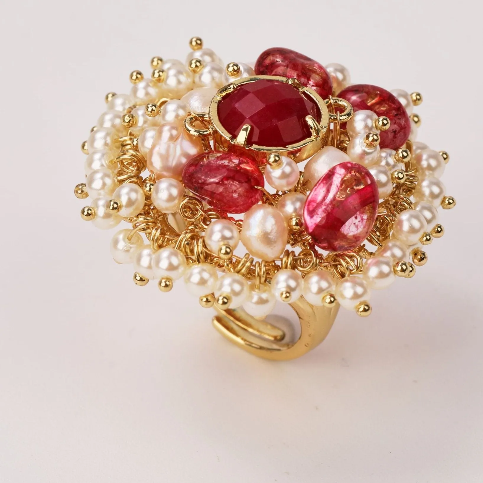 Natural Gemstone and Pearl Beads Ring