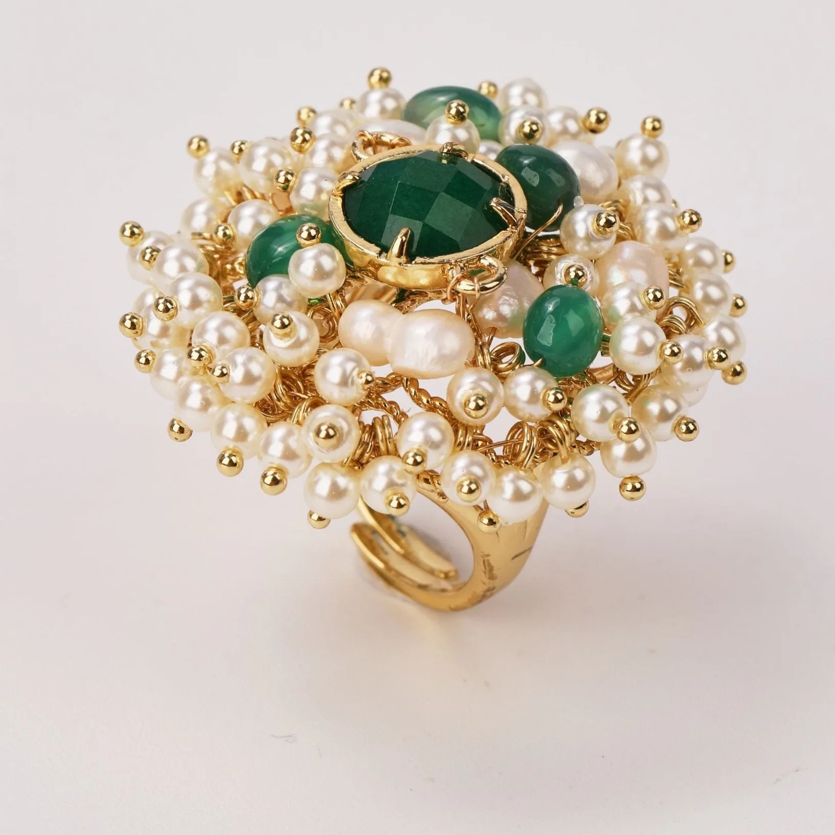 Natural Gemstone and Pearl Beads Ring