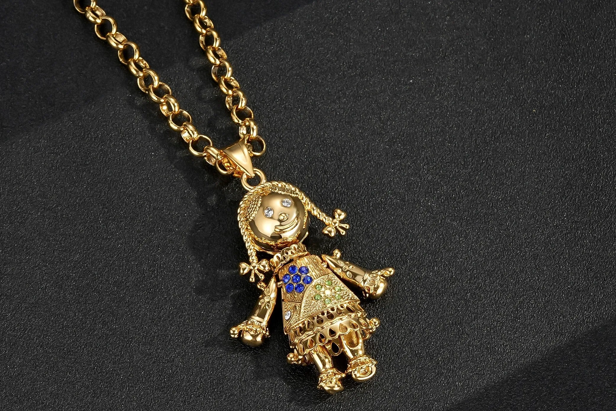 New Gold & Rag Doll Pendant 5.5mm Gold Smooth Belcher Chain