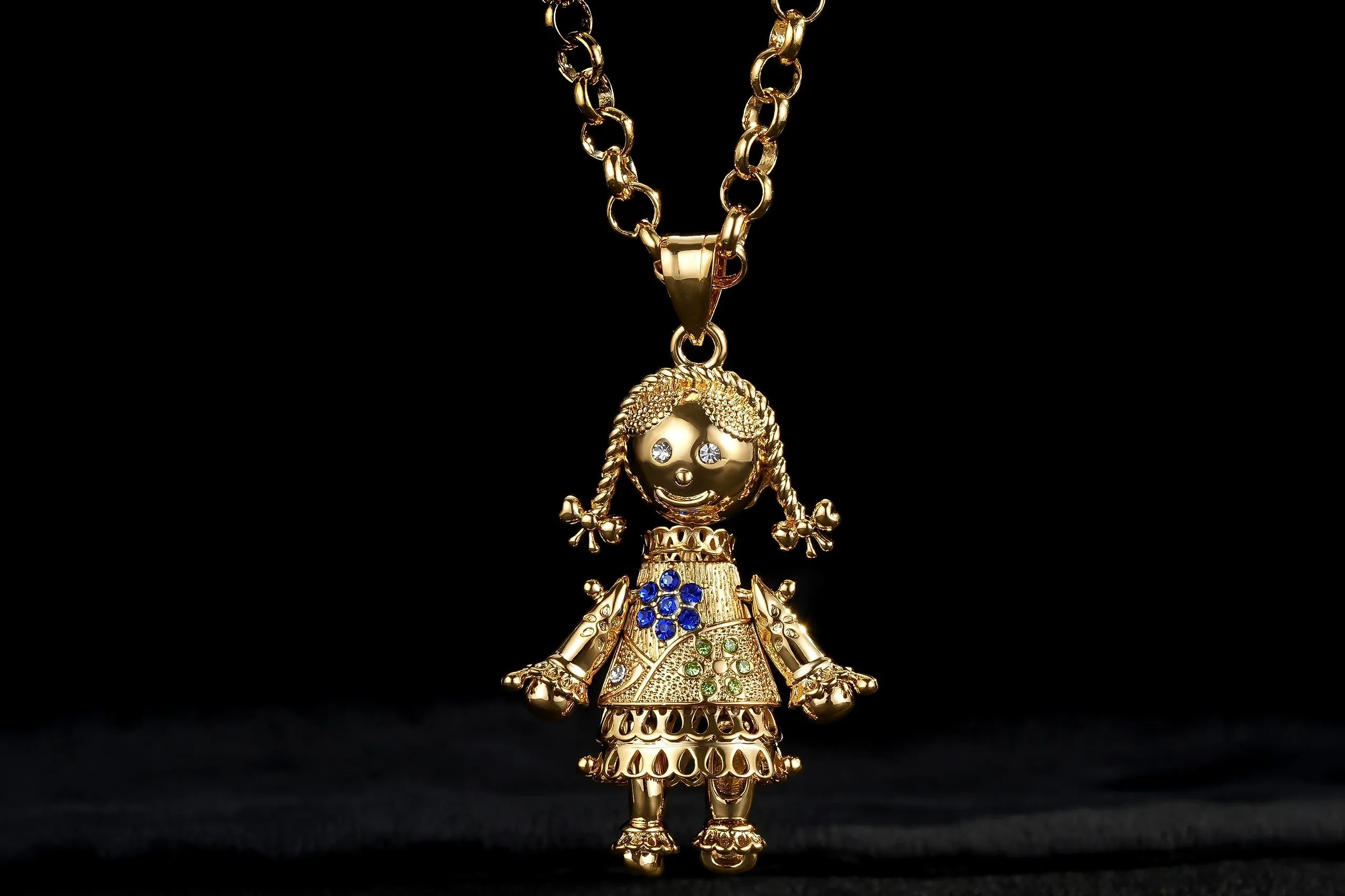 New Gold & Rag Doll Pendant 5.5mm Gold Smooth Belcher Chain