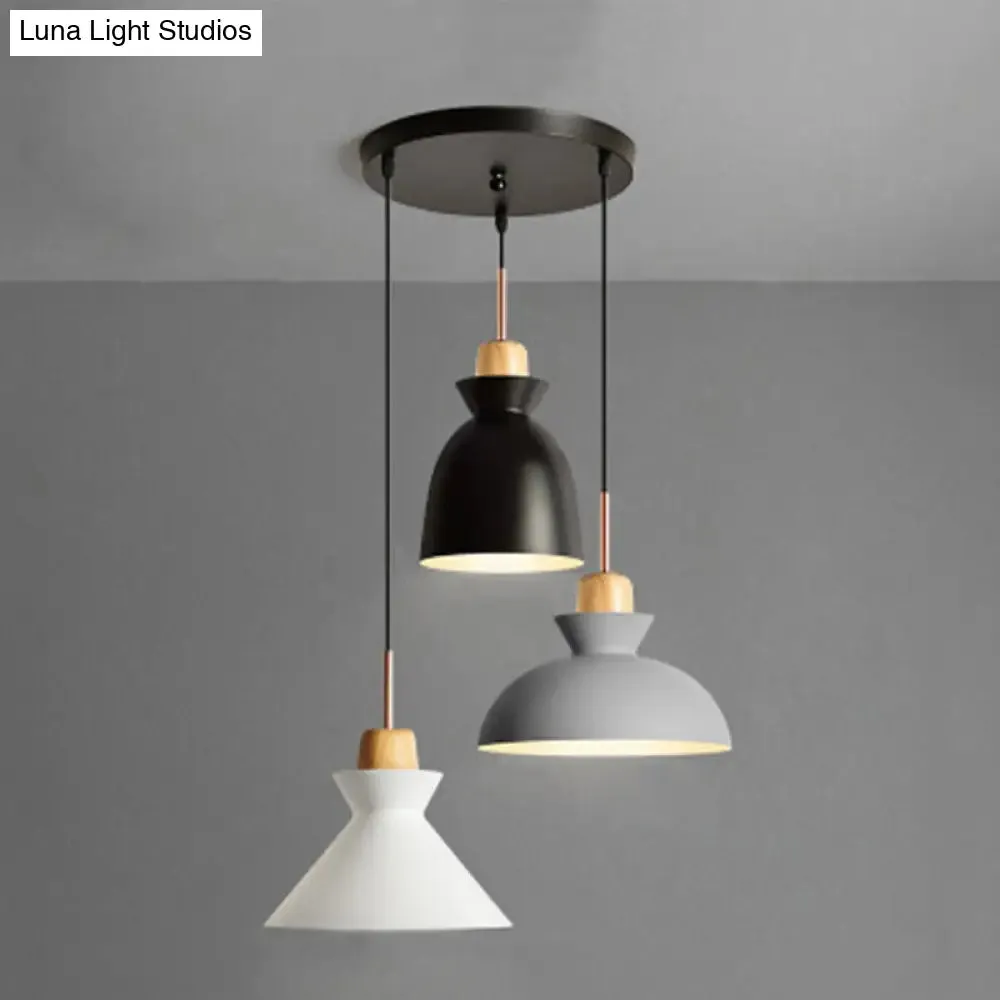 Nordic Style Pendant Lighting: 3-Bulb Metal and Wood Indoor Ceiling Light Fixture in Black